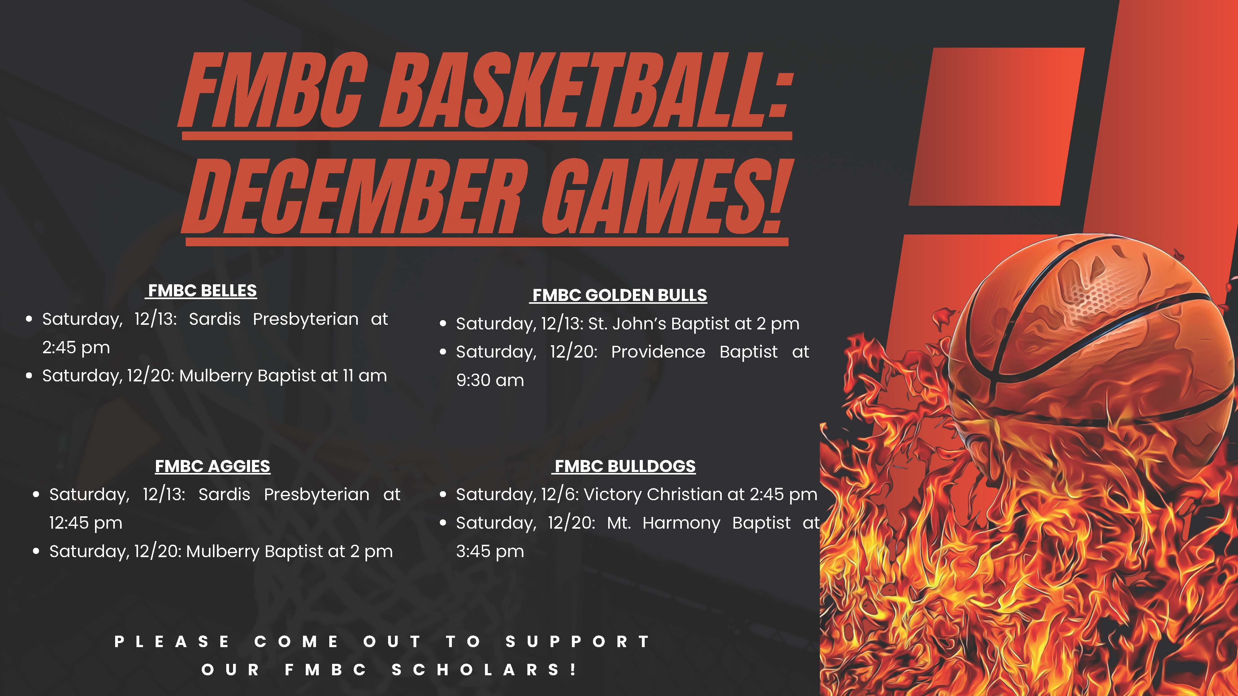 FMBC Basketball December Games Schedule